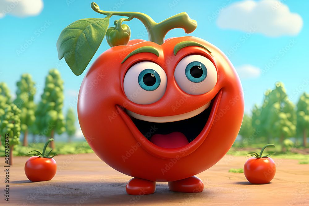 Tomato cute character. Vegetable cartoon character, funny emoticon.