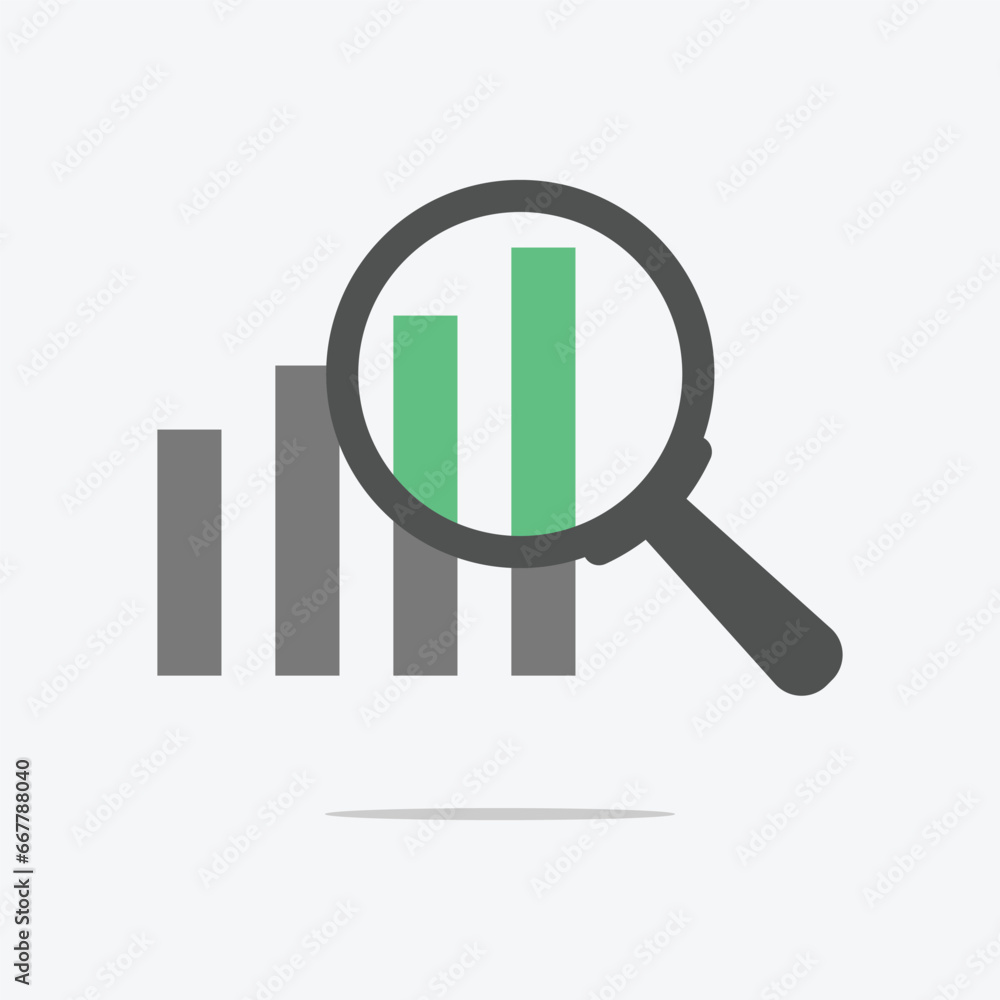 magnifier and graph icon with shadow. vector illustration magnifier and graph icon with shadow. vector illustration