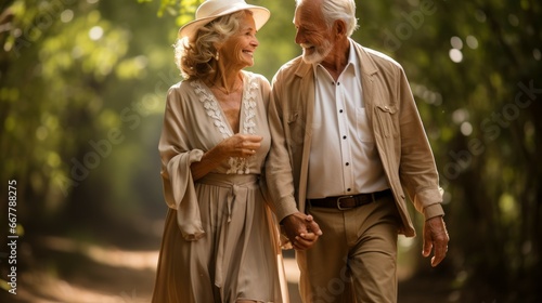 Senior Couple Taking a Stroll Along a Rural Path at spring