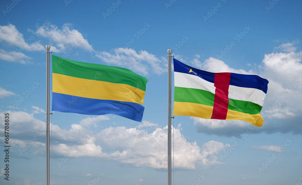 Central African Republic and Gabon flags, country relationship concept Central African Republic and Gabon flags, country relationship concept