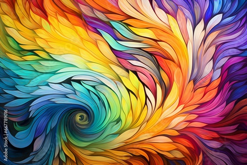 Vibrant feathery backdrop with multicolored abstract patterns. Generative AI