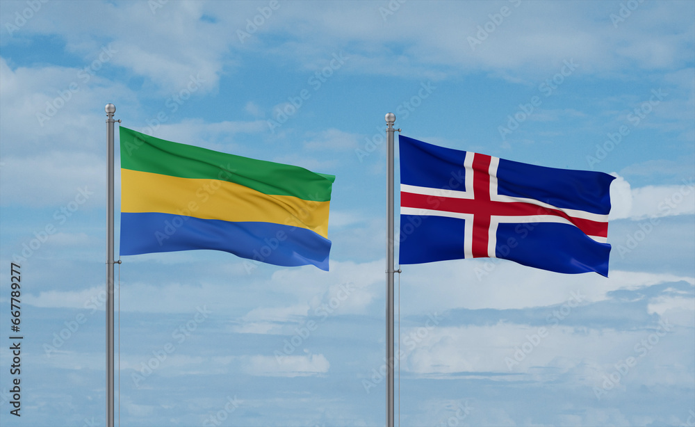Iceland and Gabon flags, country relationship concept