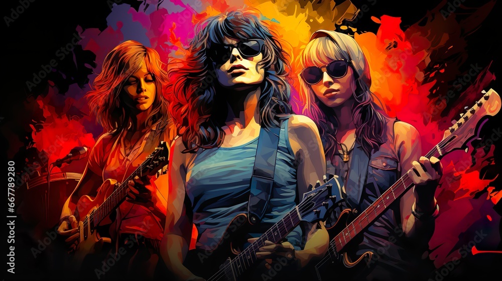 all-female band rocking concert	