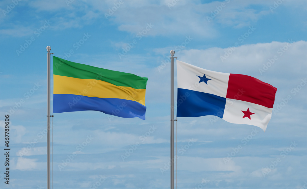 Panama and Gabon flags, country relationship concept Panama and Gabon flags, country relationship concept