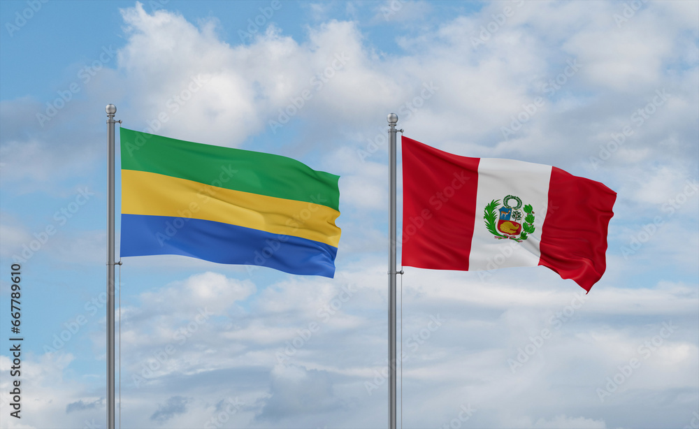 Peru and Gabon flags, country relationship concept Peru and Gabon flags, country relationship concept