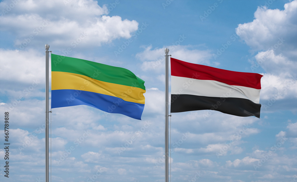 Yemen and Gabon flags, country relationship concept Yemen and Gabon flags, country relationship concept