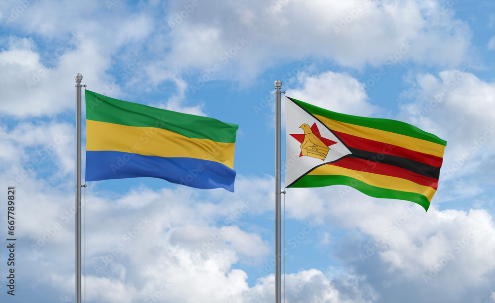 Zimbabwe and Gabon flags, country relationship concept Zimbabwe and Gabon flags, country relationship concept