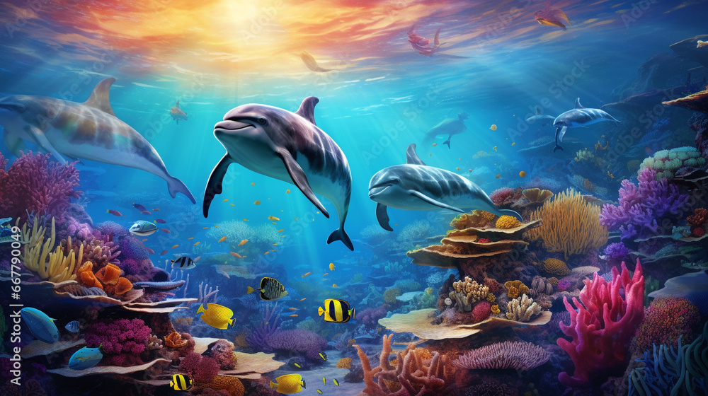 Fototapeta premium dolphins and coral