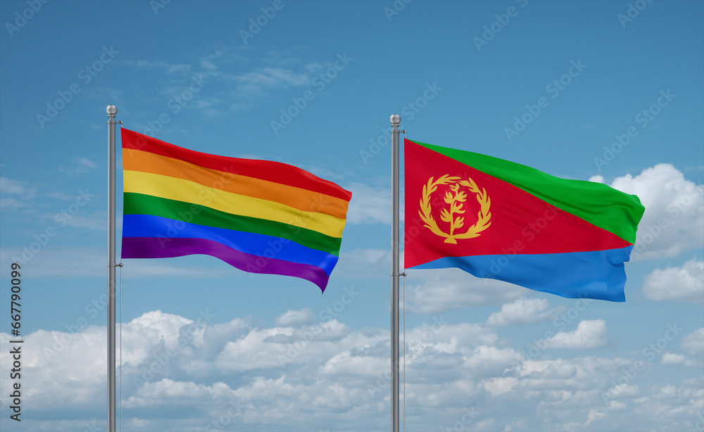 Eritrea and LGBT movement flags, country relationship concept Eritrea and LGBT movement flags, country relationship concept