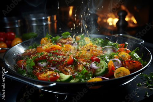 Stewed vegetables in a frying pan, vegetable ratatouille