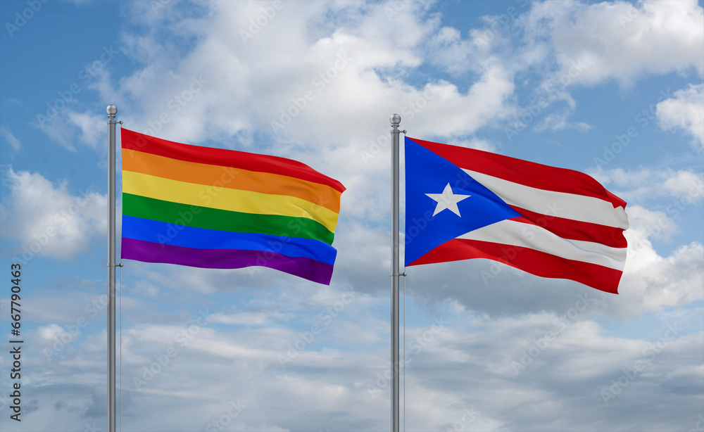 Puerto Rico and LGBT movement flags, country relationship concept