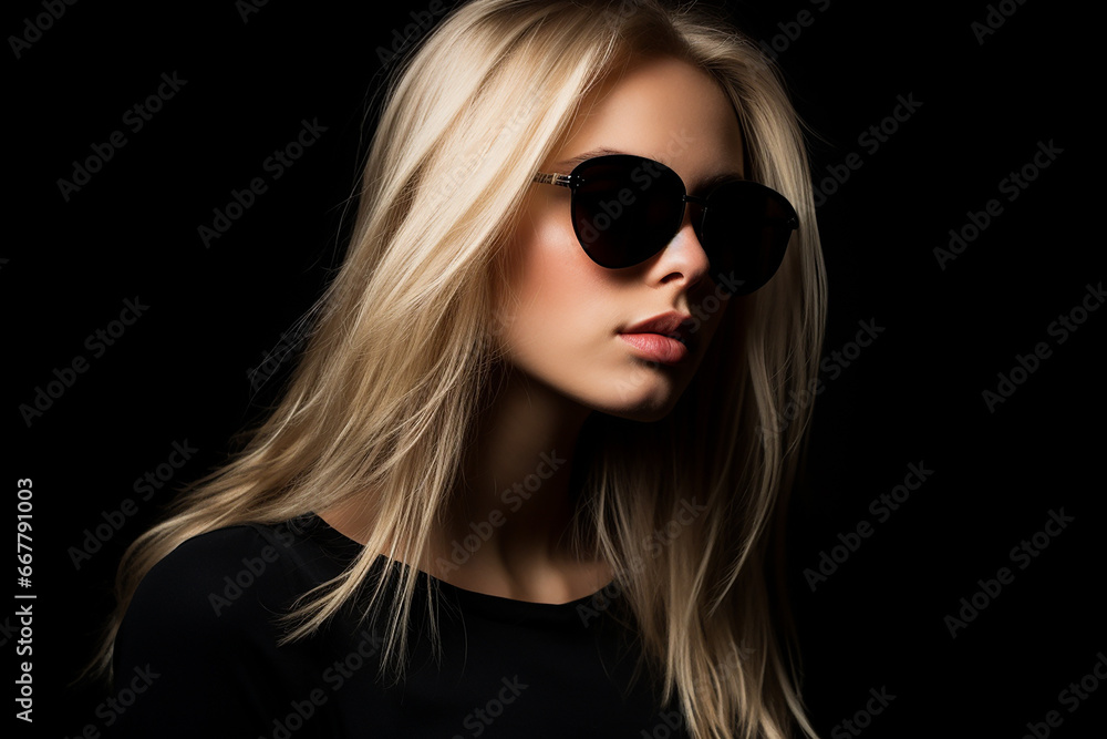 Studio portrait of beautiful young blonde woman in sunglasses on different colour background Studio portrait of beautiful young blonde woman in sunglasses on different colour background