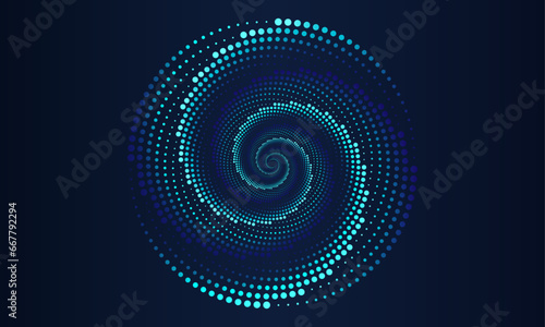 Abstract circle line pattern spin blue green dotted light isolated on black background in the concept of AI, science, technology, digital, music