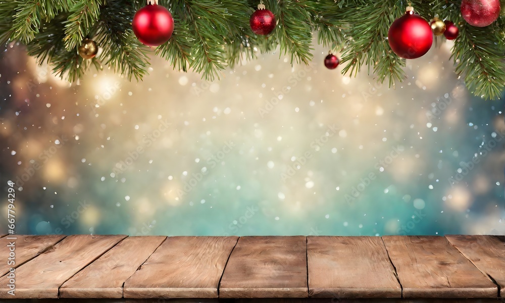 Empty table, blurred Christmas background Empty table, blurred Christmas background