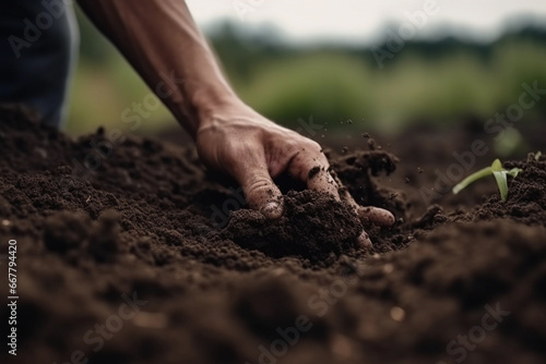 Farmer's Hands Holding Mineral-Rich Soil Suitable for Cultivation. Generative Ai.