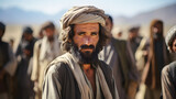 Portrait of a Bearded Man in Traditional Turban in Desert Gathering