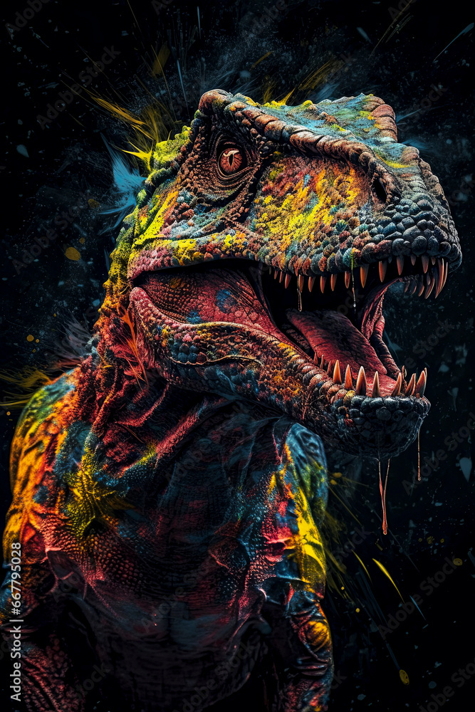 3d pixar style psychedelic dinosaur
