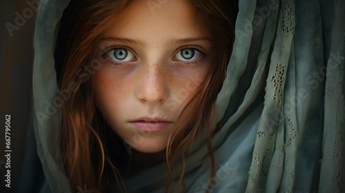 Mystical Green Eyed Girl with Delicate Lace Veil