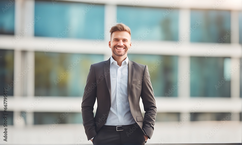 Businessman outside office, smiling Businessman outside office, smiling