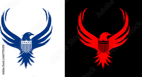eagle logo (blue & red) with shield - grunge paintbrush style