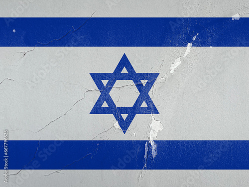 The flag of Israel hanging on the wall appears to be cracked