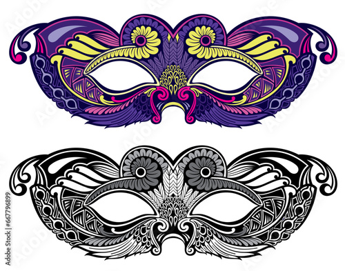 Set of carnival masks silhouettes. Icons of masquerade masks, for party, parade and carnival, for Mardi Gras and Halloween. Mask elements can be used as isolated sign, symbol or icon.