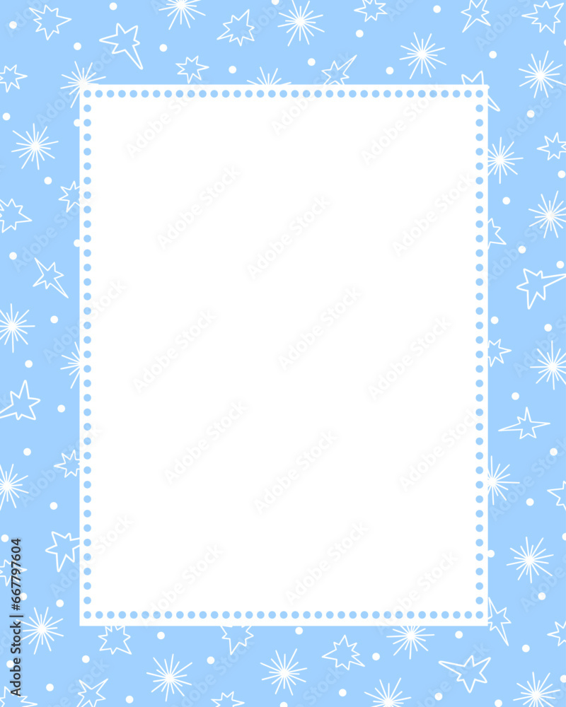 Bullet journal blank printable page, winter holidays card template cover design decorated with outline image stars and snowflakes, rectangular frame for Christmas, New Year invitations, cards Bullet journal blank printable page, winter holidays card template cover design decorated with outline image stars and snowflakes, rectangular frame for Christmas, New Year invitations, cards