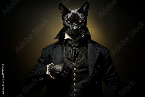 Conceptual photo of a cat man with power, business concept