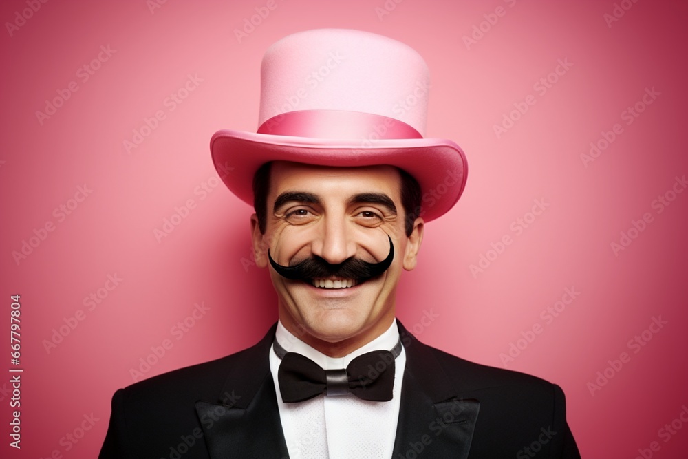 A Stylish Gentleman With a Dapper Mustache and a Playful Pink Cap A Stylish Gentleman With a Dapper Mustache and a Playful Pink Cap