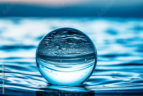 Floating Drop of Water Reflected on Calm Surface