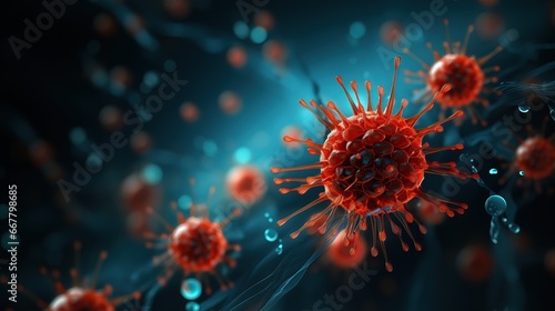 Close-Up of covid-19 virus disease.microscopic view of floating influenza virus cells