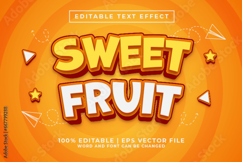 Sweet Fruit 3d Editable Text Effect Cartoon Style Premium Vector