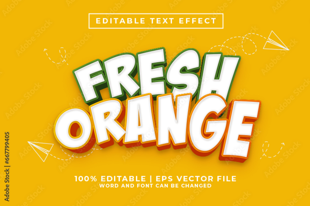 Fresh Orange 3d Editable Text Effect Cartoon Style Premium Vector