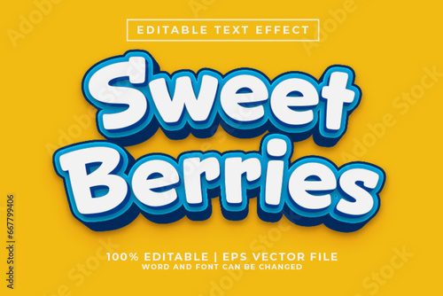 Sweet Berries 3d Editable Text Effect Cartoon Style Premium Vector