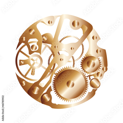 golden clock mechanism vector. watch parts isolated on white background. gold. vector illustration