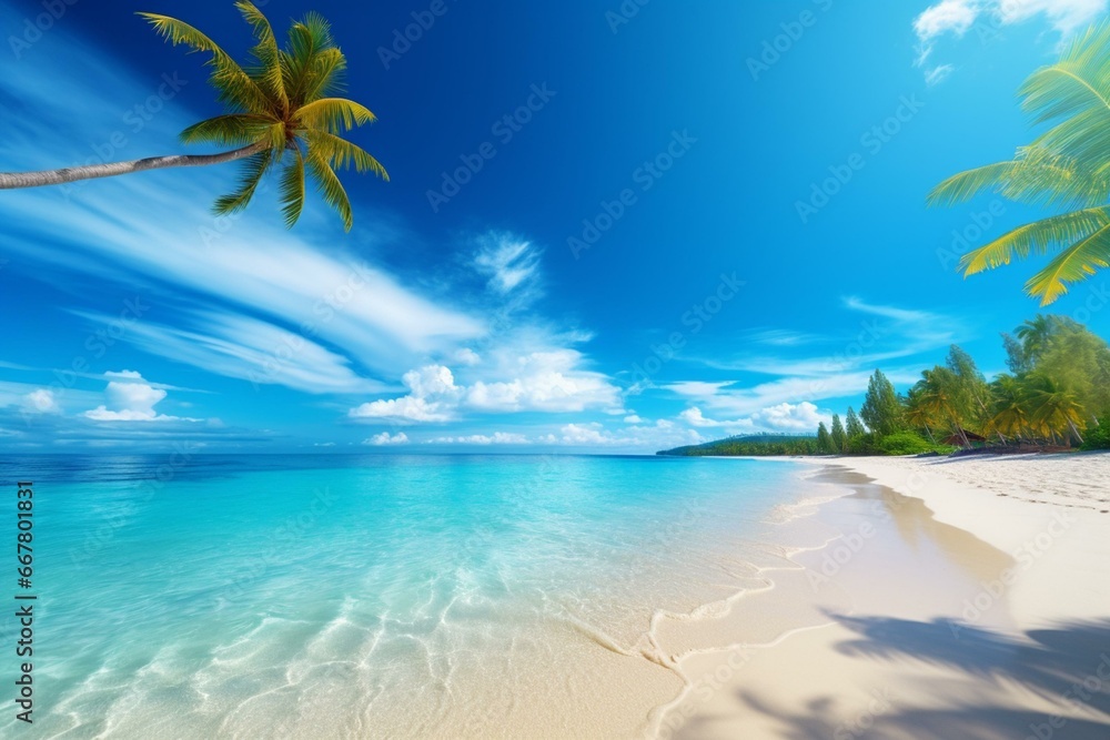 Beautiful summer beach with sand, tropical background, and serene sea. Generative AI