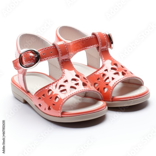 Stylish classic pink and white sandals for kids, shiny fashion summer shoes