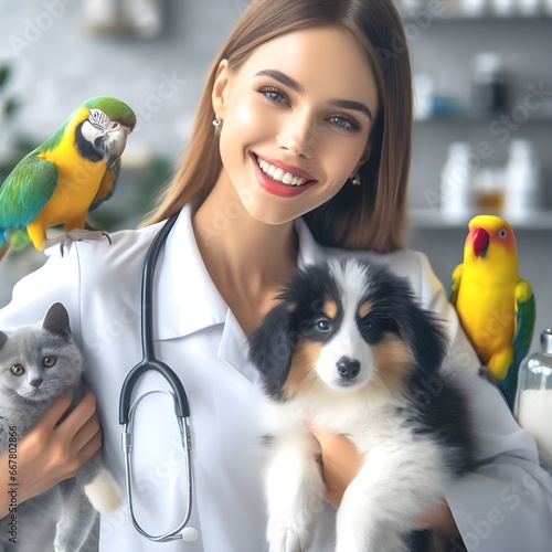 Tierarzt mit Tieren