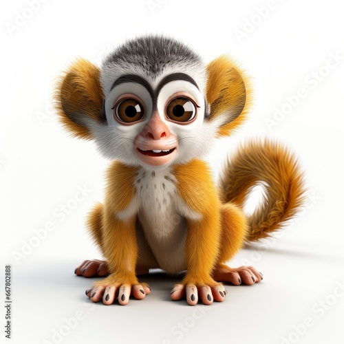 Bolivian Squirrel Monkey, Cartoon 3D , Isolated On White Background 