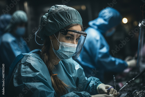 Photography of a doctor operating on a patient in the operating room.generative ai