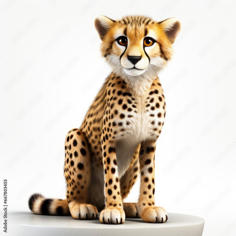 Cheetah, Cartoon 3D , Isolated On White Background Cheetah, Cartoon 3D , Isolated On White Background