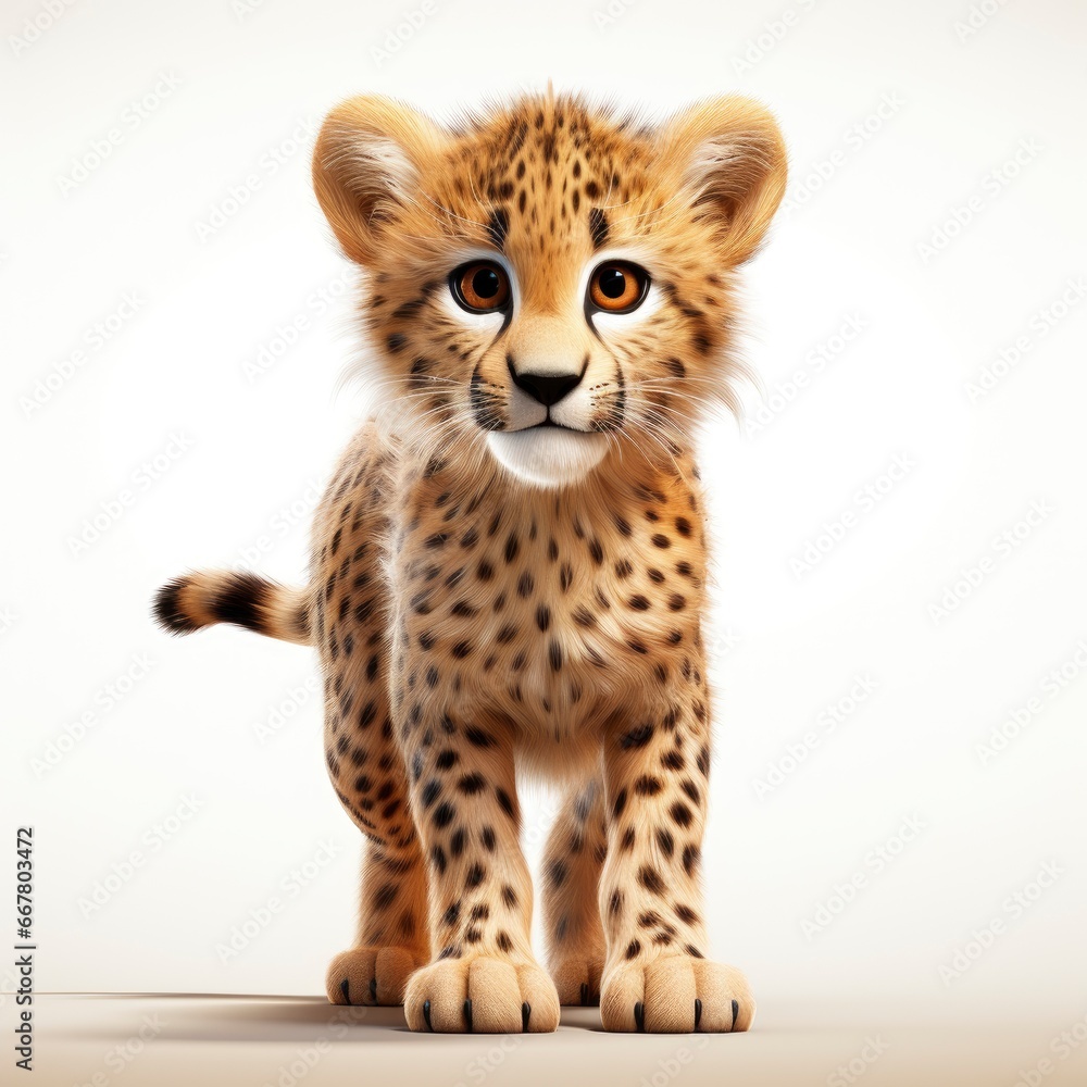 Cheetah, Cartoon 3D , Isolated On White Background Cheetah, Cartoon 3D , Isolated On White Background
