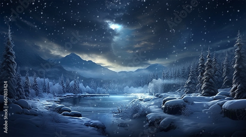 a winter night with many snow covering