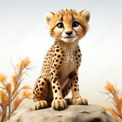 Cheetah  Cartoon 3D   Isolated On White Background 
