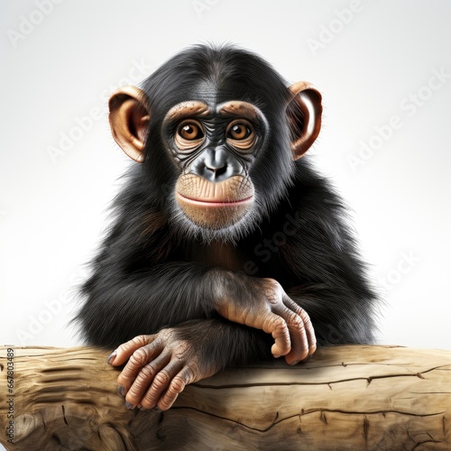 Chimpanzee, Cartoon 3D , Isolated On White Background 