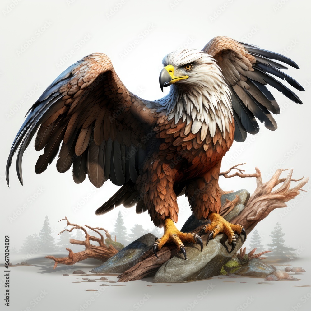 Obraz premium Eagle, Cartoon 3D , Isolated On White Background 