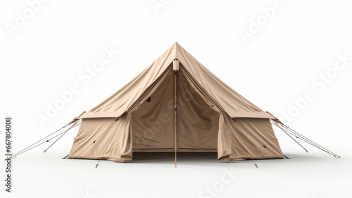 Sleek Beige Tent on Isolated White Surface photo