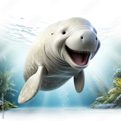 Dugong , Cartoon 3D , Isolated On White Background  © ACE STEEL D