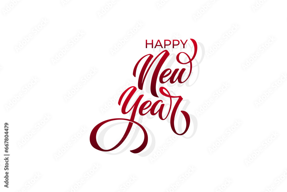 Fototapeta premium Happy New Year hand lettering calligraphy. Vector holiday illustration element. Typographic element