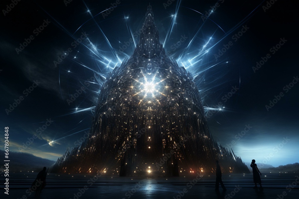 Concept of harnessing energy from a massive artificial structure surrounding a star. Generative AI